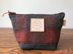 mulberry marche コットンツイード　革タグポーチ　Eレッド