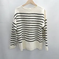 ◇ ⊂ THE SHOP TK ザショップティーケー ボーダー柄 ストレッチ素材 長袖 ニット セーター サイズM ホワイト系 メンズ E  【1502030043846】