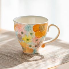 日本製ゆずりは工房 ＊平安京花 ＊  マグカップ  花柄 おしゃれ かわいい カフェ 喫茶店   陶器 瀬戸焼 和食器 手描き 海外プレゼント 贈り物 ギフト 母の日 敬老の日 誕生日