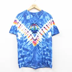 L/古着 ヘインズ 半袖 ビンテージ Tシャツ メンズ 00s ピースマーク 刺繍 コットン クルーネック 青他 ブルー 25may08 中古