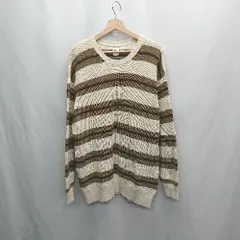 ◇ ⊇ GAP ギャップ ボーダー柄 長袖 ニット セーター サイズL ベージュ カーキ メンズ E  【1503050025539】