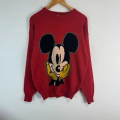 90s MICKEY & CO. ニット セーター MICKEY MOUSE ミッキーマウス キャラクター レッド メンズ 古着 ストリート ナード系