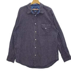 90's vintage TOMMY JEANS 90年代 トミージーンズ フラッグタグ チェックシャツ 長袖 シャツ ボタンダウン ワンポイント刺繡 オーバーサイズ ビッグシルエット インドネシア製 XLサイズ ネイビー レッド