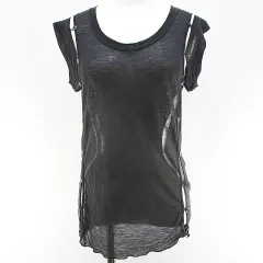 クロエ CHLOE 5STS18-5S080 フレンチスリーブ カットソー S 黒系 ブラック 無地 ボタン 透け感 イタリア製 国内正規のサムネイル