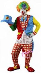 ピエロ衣装 フルセット (服、手袋、帽子、マスク、レインボーアフロ) コスチューム 男女共用 フリーサイズ