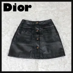 【極美品】DIOR ディオール レザースカート CDボタン 黒 36のサムネイル