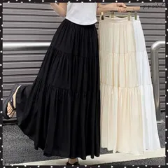ティアードロングスカート レディース春夏 ハイウエストプリーツスカート 体型カバーボトムス ウエストゴム 切り替えフレアスカート きれいめ大人可愛いマキシスカート Aラインスカート白 フェミニン爽やか夏 着やせスカート無地