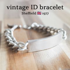 1973年 英国 IDプレート重量級シルバーブレスレット バックエフェクト 英国 IDプレートシルバー ブレスレット 重量級 シェフィールド