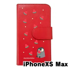 【新品未使用】iPhone XS Max アイフォンテンエスマックス スマホケース 手帳型 (色：レッド×柄：ペンギンとスイカ)moimoikka ペンギン 動物 flip2-iphonexsmax-rd-20139