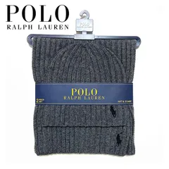 送料無料 メンズ レディース マフラー グレー Polo Ralph Lauren ポロ ラルフローレン 日本未入荷”ポロラルフローレンマフラー&ニットキャップセット po497