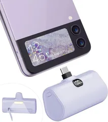 LUCKYDUO モバイルバッテリー 5000mAh Type-Cコネクター内蔵 直接充電 急速充電 LCD残量表示 LEDライト＆スマホホルダー付き(パープル)のサムネイル