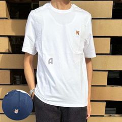 【2025春夏物モデル】Maison Kitsune メゾンキツネ フォックスヘッド 刺繍 Tシャツ LM00104K J0008 ワンポイント刺繍 クルーネック 半袖 メンズ