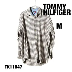 TOMMY HILFIGER 長袖シャツ ギンガムチェック M レッド ネイビー コットン トップス 襟付き 胸ポケット 古着 TK11047