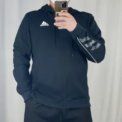 adidas(アディダス) 黒 フード付き ジップアップパーカー 3XL 250521