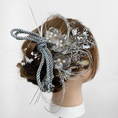 パールフラワー ヘッドドレス シンプル ディップアート アメリカンフラワー 成人式 結婚式 入学式 卒業式 ブライダル ウェディング シルバー 銀箔 フラワー 水引 かすみ草 ドライフラワー