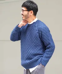 新品 未使用 JIGGYS SHOP(ジギーズショップ)ショルダーボタン アーガイルワッフルニットセーター 217539 ブルーのサムネイル