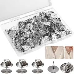 【特価セール】バタフライ型 留め具 留め具 50セット ピンバッジ 金具 蝶タック クラッチ ピンロッククラスプ ラペルピン 安全ピン 取付簡単 服飾小物 バッジ 手芸に最適 金具 パーツ ハンドメイド 男女兼用 パーツ ピンズ 貼付用 収納ケース付き（ブロー