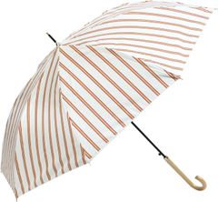 【迅速発送】長傘 レディース 晴雨兼用 内側 日傘コーティング UV&遮光 99% 58cm ワンタッチ ジャンプ傘 丈夫 耐風 グラスファイバー骨 おしゃれ 木ハンドル かわいい ストライプ オフホワイト