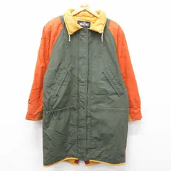 古着 長袖 コート レディース ラグラン マルチカラー 大きいサイズ ロング丈 濃緑他 グリーン 25jan28 中古 アウター