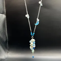 天然石 ブルー〜ホワイト ロングネックレス フリロシリーズ 夏の空 fr032