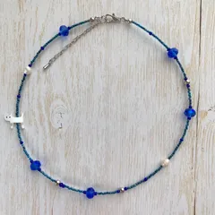 個性派 猫と淡水パールのビーズネックレス