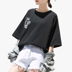 【A7】ビッグシルエットTシャツ ボーイプリント ブラック レディース オーバーサイズ Tシャツ 半袖 プリントTシャツ ロゴ カジュアル 体型カバー 着痩せ さらさら 楽ちん