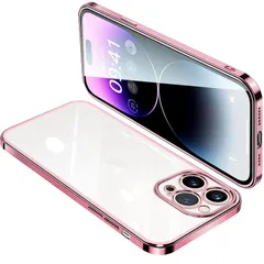 ONETIAOLONG iPhone14 Pro ケース クリア アイフォン14Pro カバー 透明 スマホケース 全面保護 耐衝撃 軽量 メッキ加工 TPU 薄型 ストラップホール付き 滑り止め 落下防止 6.1インチ（ローズゴールド） 1