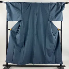 男着物 身丈154.5cm 裄丈74cm L 袷 大島紬 アンサンブル 証紙 幾何学模様 青灰色 正絹 美品 秀品 【中古】