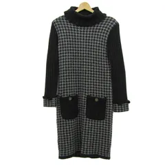 ギャラリービスコンティ ニットワンピース トップス 長袖 千鳥格子柄 シルク混 レディース Mサイズ 黒×グレー GALLERY VISCONTI 【中古】