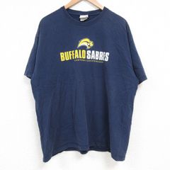 XL/古着 半袖 ビンテージ Tシャツ メンズ 00s NHL バッファローセイバーズ コットン クルーネック 紺 ネイビー アイスホッケー 25jun06 中