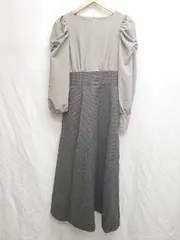 ◇ Θ NATURAL BEAUTY BASIC チェック柄　バックリボン 長袖 ロング丈 フレア　ワンピース サイズM グレー系 レディース P  【1409090000829】