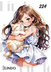 コラージュ素材　人物ステッカー　女の子　A6サイズ　5枚入り　シール　ノーカット　224