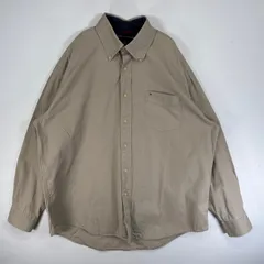 古着 トミーヒルフィガー TOMMY HILFIGER 長袖シャツ 大きいサイズ ロゴ 刺繍 ボタンダウン XL  ベージュ 無地 メンズ