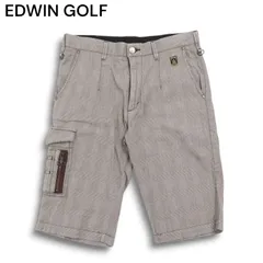 EDWIN GOLF エドウィン ゴルフ KG5903 麻 リネン混★ グレンチェック カーゴ ハーフ ショート パンツ Sz.M メンズ グレー