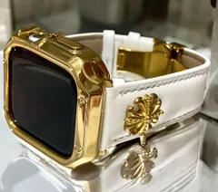 アップルウォッチバンド レザーベルト Apple Watch保護カバーケース　ゴールド　ホワイト