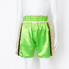 Sale!試合用のトランクスに！【光沢抜群のサテン生地のボクシングトランクス(メッシュ裏地付き)】 黄緑(メンズLサイズ) ハンドメイド 新品 【1点限り】のサムネイル
