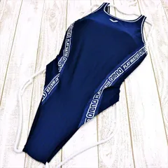 SE3-A02☆arenaアリーナ競泳水着 L 紺白 英字 白ステッチ *オープンバック シンプルクール かっこいい レディース 練習用水着 フィットネスジムプール ワンピース■