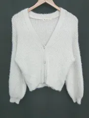 ◇ MAJESTIC LEGON マジェスティックレゴン シャギーニット 長袖 カーディガン サイズM ホワイト系 レディース P  【1406180031435】