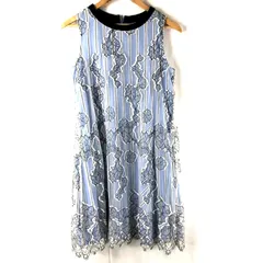 プライド PRIDE ワンピース ストライプ 花柄レース ノースリーブ バックファスナー 水色 黒 白 38サイズ 929811
