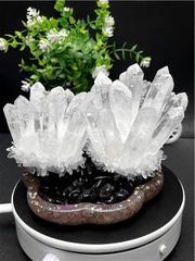 約：1220g【入手困難】AAA級天然高透明度水晶クラスター& 天然モリオン(黒水晶）チップ(9-12mm)B86B6/175B40C