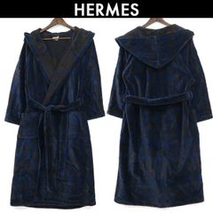 HERMES エルメス バスローブ コットンガウン ロング丈 メンズ ネイビー 中古 サイズ M コンディション C