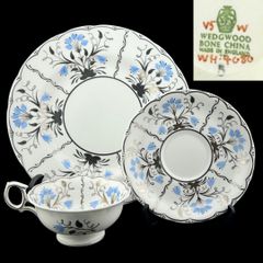 【希少】Wedgwood（ウェッジウッド） Papirus パピルス文様 トリオ 銀彩＆ハンドペイント装飾 英国製 H129