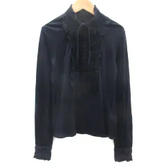 ボディドレッシングデラックス BODY DRESSING Deluxe シャツ ブラウス 長袖 スタンドカラー フリル ウール 38 ネイビー 紺 /YM33のサムネイル
