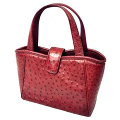 オーストリッチレザー 赤 本革 ハンドバッグ 中古 良品 現状品  おしゃれ　レッド ミニバッグ レディース　バッグ　革