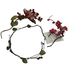 powder / パウダー コサージュ ブローチ 花 和柄 ボケの花 赤い実 ３点セット 