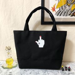中指ミニトートバッグ ブラック Dカン付き ハンドメイド メンズ レディース ハンドバッグ ストリート