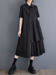 モード系 ニューデザイン シャツワンピ シックな半袖 レディース 個性派 ゆったりフィット ネクタイディテール付き カジュアル〜セミフォーマル
