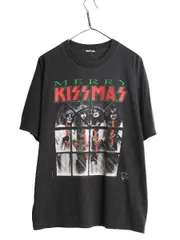 【お得なクーポン配布中!】 90s ★ キッス クリスマス グラフィック イラスト プリント Tシャツ メンズ XL 程/ オールド KISS 当時物 オフィシャル バンド ロック 黒