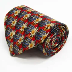 エルメネジルドゼニア ブランド ネクタイ 総柄 花柄 ボーダー柄 シルク PO メンズ レッド Ermenegildo Zegna 【中古】