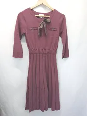 ◇ ⊆ JILL STUART ジル スチュアート リボン 長袖 膝下丈 フレア ワンピース サイズF バーガンディ レディース E  【1506250006025】